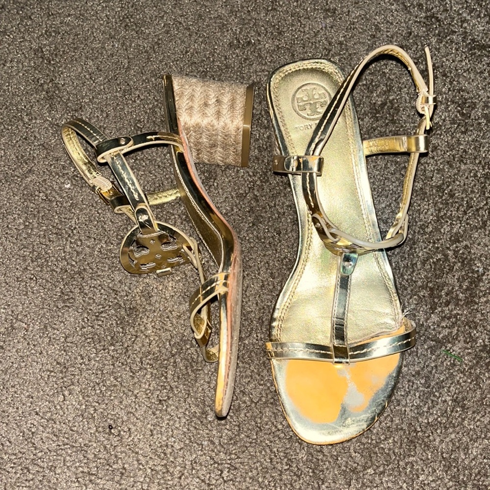 Gold Tory Burch sandal espadrille wedges